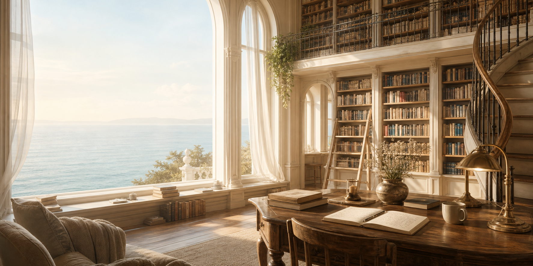 Library room overlooking the sea